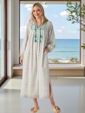 MAREA cotton tassel block print
Kaftan Cotton maxi coverup Dress XS